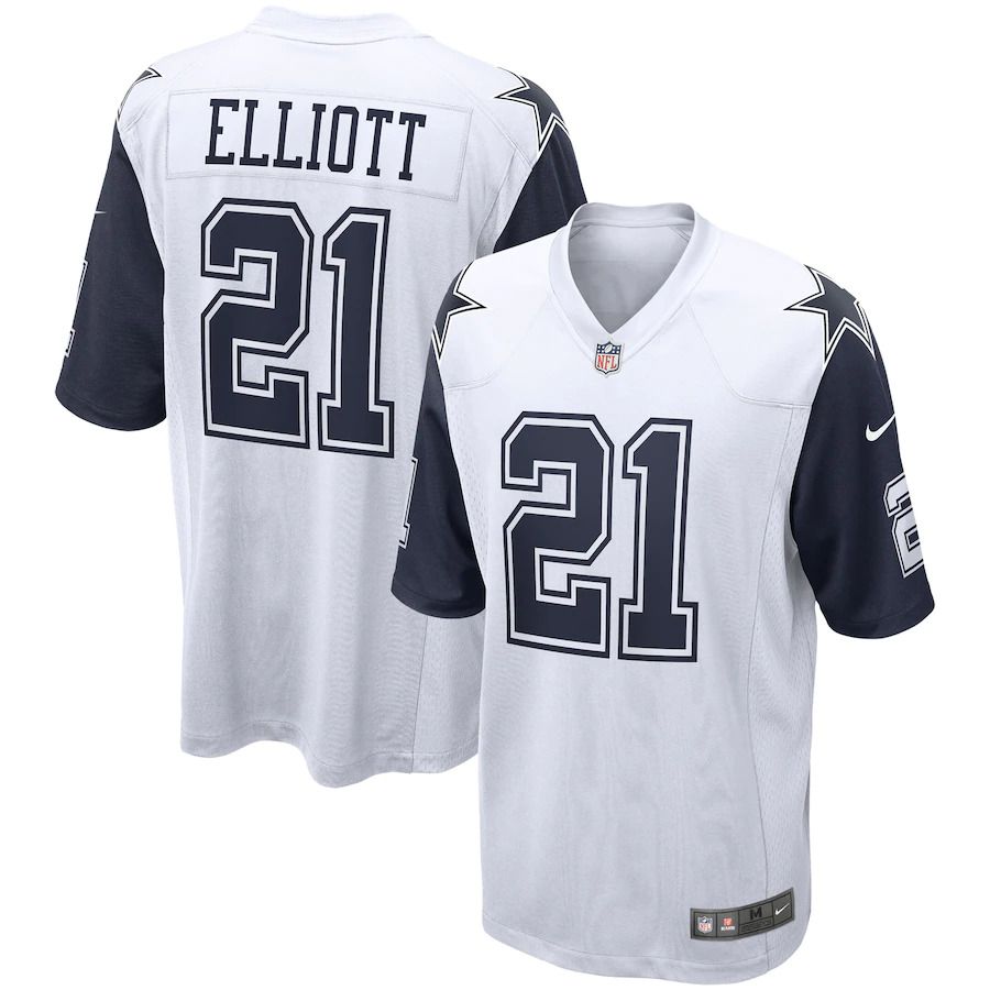 Men Dallas Cowboys 21 Ezekiel Elliott Nike White Alternate Game NFL Jersey